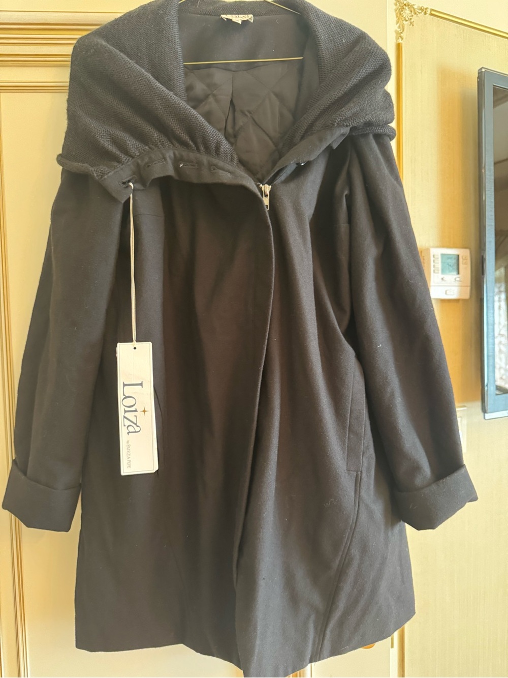 Patrizia Pepe Black Hooded Wool-Blend Pea Coat